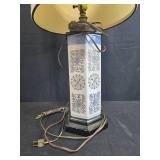 Vintage Ceramic Table Lamp with Blue Floral Design and Shade