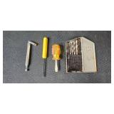 Assorted Home Hardware Supplies, Fasteners, Tools, Weather Radio & Storage Bin
