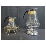 Vintage Glass Coffee Carafes with Warming Stands - Set of 2
