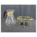 Vintage Glass Coffee Carafes with Warming Stands - Set of 2