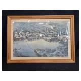 Framed Art Lot with Winter Scene at West Point, St. Louis Prints, Carlisle PA Jug, and Collectible Mugs