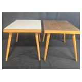Pair of Mid-Century Modern Side Tables and Wooden Bench with Pink Seat
