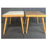 Pair of Mid-Century Modern Side Tables and Wooden Bench with Pink Seat