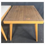 Pair of Mid-Century Modern Side Tables and Wooden Bench with Pink Seat