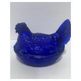 Royal Blue 6" Hen on Nest Tiny chip on base rim