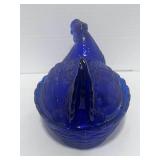 Royal Blue 6" Hen on Nest Tiny chip on base rim