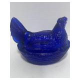 Royal Blue 6" Hen on Nest Tiny chip on base rim