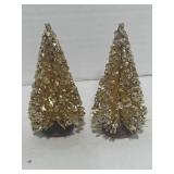 2 Vintage Gold Bottle Brush Trees 3 1/2"