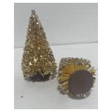 2 Vintage Gold Bottle Brush Trees 3 1/2"