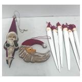 8 Vintage Wood Santa Claus Ornaments