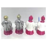 Set of 4 Vintage Celluloid or Plastic Christmas Choir Boy Ornaments 3 1/2"