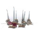 Set of 6 Adorable Mini Wood Spool Clip On Candle Holders for Christmas Tree