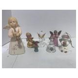 7 Misc. Vintage Angels. Two Bells. Resin, Porcelain, One made in British Hong Kong