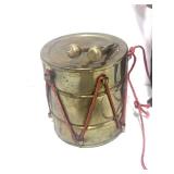 Vintage Solid Brass Drum Christmas Ornament and Metal Drummer Boy Ornament