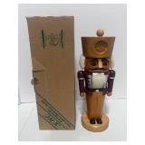 Vintage German Erzgebirgische Volkskunst Nutcracker Soldier All Natural Wood 10.25" tall w/ Box