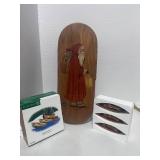 Vintage Style Wooden Box with Santa and Department 56 Wooden Canoe Village Accessories