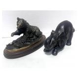 Bronze Grizzly Bear Figurine and Crouching Elephant