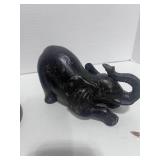 Bronze Grizzly Bear Figurine and Crouching Elephant