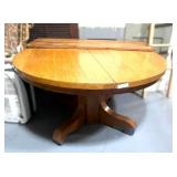 Amazing Vintage Solid Oak 56" Round Table w/ 2 Leaves Great Condition