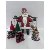 Two Pinecone Men, Santa Bell and Cute Santa Décor