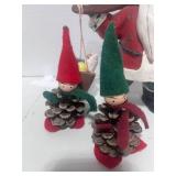 Two Pinecone Men, Santa Bell and Cute Santa Décor