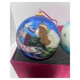 Set of Three Hand painted  4" Glass Ornaments in Decorative Box