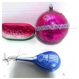 6 Vintage Christmas Ornaments: Diorama, Watermelon, Lute