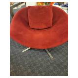 Red Velvet "Parma Chair" By American Leather.  Modern design with chrome legs.