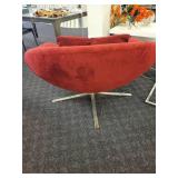 Red Velvet "Parma Chair" By American Leather.  Modern design with chrome legs.