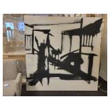 A large modern Black & White Oil Painting on Canvas. 71" x 71" x 3"