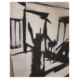 A large modern Black & White Oil Painting on Canvas. 71" x 71" x 3"