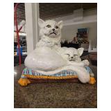 Vintage Ceramic Cats on Pillow Sculpture