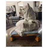 Vintage Ceramic Cats on Pillow Sculpture