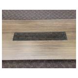 Modern Cocktail Table with a wood grain design, inset glass panel and chrome legs. Made by Fjords Furniture of Norway.