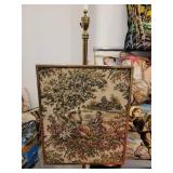 A lot of 26 Handmade Needlepoint Pillows, Fire Screen and Photo Album.