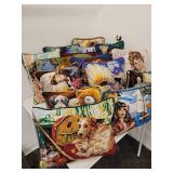 A lot of 26 Handmade Needlepoint Pillows, Fire Screen and Photo Album.
