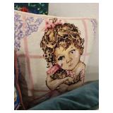 A lot of 26 Handmade Needlepoint Pillows, Fire Screen and Photo Album.