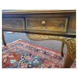 A DREXEL HERITAGE CHINOISERIE WRITING DESK WITH GLASS PROTECTOR.
