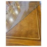 A DREXEL HERITAGE CHINOISERIE WRITING DESK WITH GLASS PROTECTOR.