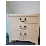 A pair of Vintage White of Mebane Asian Chinoiserie 3 Drawer Dresser.