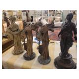 A group of 4 Bronze/Metal Statues of Maidens/Ladies.