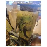 A table full of Decor / Collectible Items. Painted Ostrich Egg, Oriental T-Pots, Vases, Decor etc.