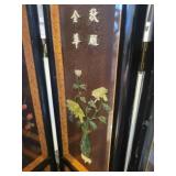 An Oriental Table Top 3 Panel Glass Front Jade Folding Screen.