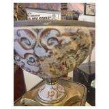 A group lot of items. Rams Head Urn, A Floor Candlestick, Decorative Metal Stand & Abstract Wood Figure.