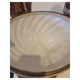 A group lot of items. Rams Head Urn, A Floor Candlestick, Decorative Metal Stand & Abstract Wood Figure.