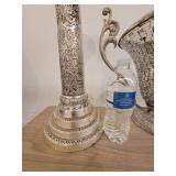 A Silver Raised Design Plant Stand with an angel and flowers, and a handled Vase / Bowl.