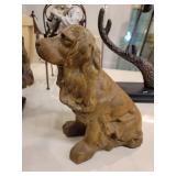 A group of items for sale: Large Brass Crane Bird, Cast Iron Dog, Decorative Box etc.