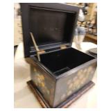 A group of items for sale: Large Brass Crane Bird, Cast Iron Dog, Decorative Box etc.
