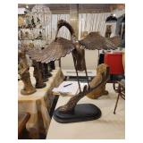 A group of items for sale: Large Brass Crane Bird, Cast Iron Dog, Decorative Box etc.