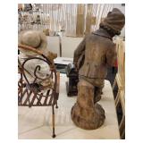 A group of items for sale: Large Brass Crane Bird, Cast Iron Dog, Decorative Box etc.